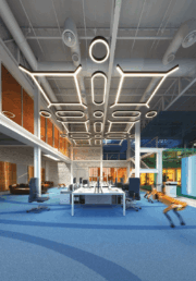 Lineárne LED osvetlenie KLUŚ DESIGN v kancelárii