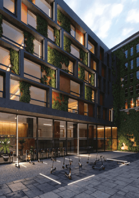 Exteriérové LED profily KLUŚ DESIGN na komerčnej budove
